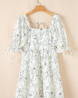 Floral Square Neck Shirred Back Mini Dress