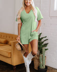 Solid Short Sleeve V-Neck Knit Romper