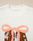 Western Bow Tie Boots Embroidered Drop Shoulder Sweater