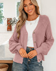 Textured Knit Button Front V-Neck Cardigan