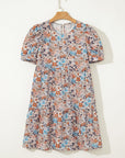 Boho Floral Short Puff Sleeve Mini Dress