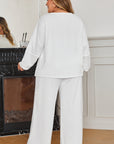 Plus Size Solid Raw Seam Top and Drawstring Pants Set