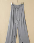 Solid Knotted Drop Waist Split Leg Pants