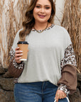 Plus Size Leopard Patchwork Dolman Sleeve Sweatshirt