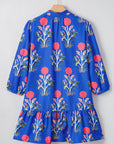 Floral 3/4 Puff Sleeve Ruffle Hem Dress