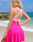 Colorblock Crisscross Straps Tie Back Flared Swimsuit