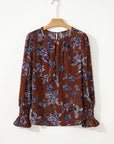 Floral Smocked Cuff Long Sleeve Blouse