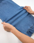 Plus Size Denim Elastic Waist Ruffle Wide Leg Pants