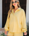 Solid Buttoned Collar Pullover & Shorts Set