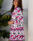 Floral Contrast Stripe Long Sleeve Mini Dress