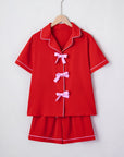 Ribbon Bow Top & Short Silky Pajama Set