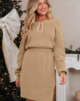 Zariah Embellished Keyhole Ribbed Sweater