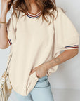 Varsity Stripe Cuffed Short Sleeve Tunic Top