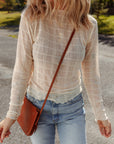Sheer Plaid Mesh Lettuce Trim Long Sleeve Top