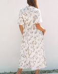Iliana Floral Puff Sleeve V Neck Buttoned Front Maxi Dress