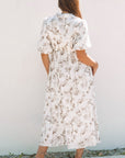 Floral Puff Sleeve V-Neck Buttoned Front Dress