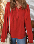 Corded Knit Half-Button Collared Top