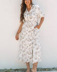 Iliana Floral Puff Sleeve V Neck Buttoned Front Maxi Dress