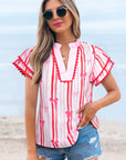 Kaya Ric-rac Trim Ruffled Sleeve Blouse
