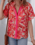 Rosalyn Print Striped Trim Blouse