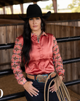 PECOS PEACH SATIN MESH PERFORMANCE RODEO SHIRT
