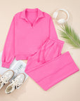 Solid Collared Top and Central Seam Pants Set