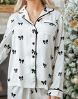 Bow Tie Long Sleeve Top and Pants Pajama Set