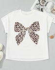 Plus Size Leopard Bow Embroidered Patch T-Shirt