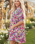 Hadlee Floral Puff Short Sleeve V Neck Mini Dress