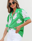 Floral Ricrac Trim Puff Sleeve Buttoned Shirt