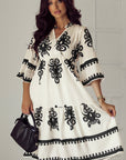 Western Geometric 3/4 Sleeve Midi Dress