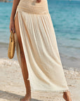 Shirred High Waist Side Slit Beach Maxi Skirt