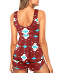Baha Ranch Burgandy Aztec Tankini & Boy Shorts Swim Set