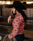 PECOS PEACH SATIN MESH PERFORMANCE RODEO SHIRT