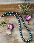 NFR Collection Necklace – 14mm Sterling Silver Pearls with 16mm Green Turquoise Rondelles – 28.5"