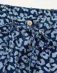 Leopard Drawstring Elastic Waist Pocketed Jeans