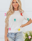 Bow Tie Crewneck Short Sleeve Sweater