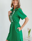 Geometric Patchwork Half-Zip Elastic Waist Dress