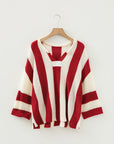 Colorblock Stripe V-Neck 3/4 Sleeve Sweater