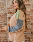 Colorblock Thermal Textured Knit Drop Shoulder Henley Top