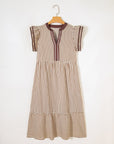 Stripe Ruffle Short Sleeve V-Neck Midi Dress