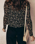 Black Floral Print Mesh Tank Button Front Slim Cardigan 2pcs Set