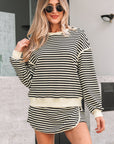 Stripe Textured Pullover Top and Mini Skirt Set