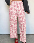 Floral Denim High Waist Pants