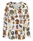 Baha Ranch Long Sleeve Vintage Cowboy Collage Top