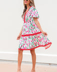 Floral Contrast Trim V-Neck Babydoll Dress