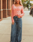 Floral Patchwork V-Neck Long Sleeve Top