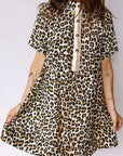 Leopard Half Buttoned Short Sleeve Mini Dress