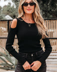 Amaya Ribbed Knit Cold Shoulder Sweater