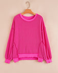 Corded Knit Drop Shoulder Long Sleeve Top